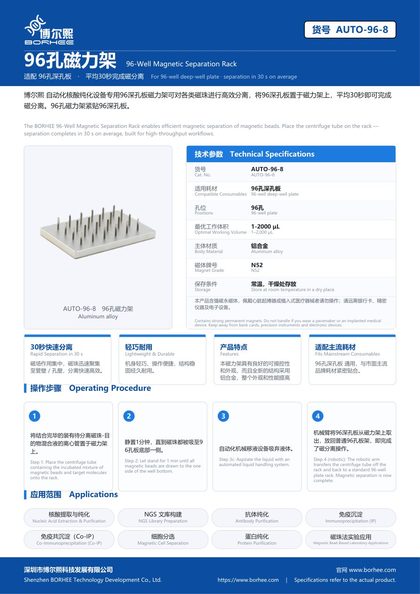 AUTO-96-8 96-Well Magnetic Separation Rack product flyer